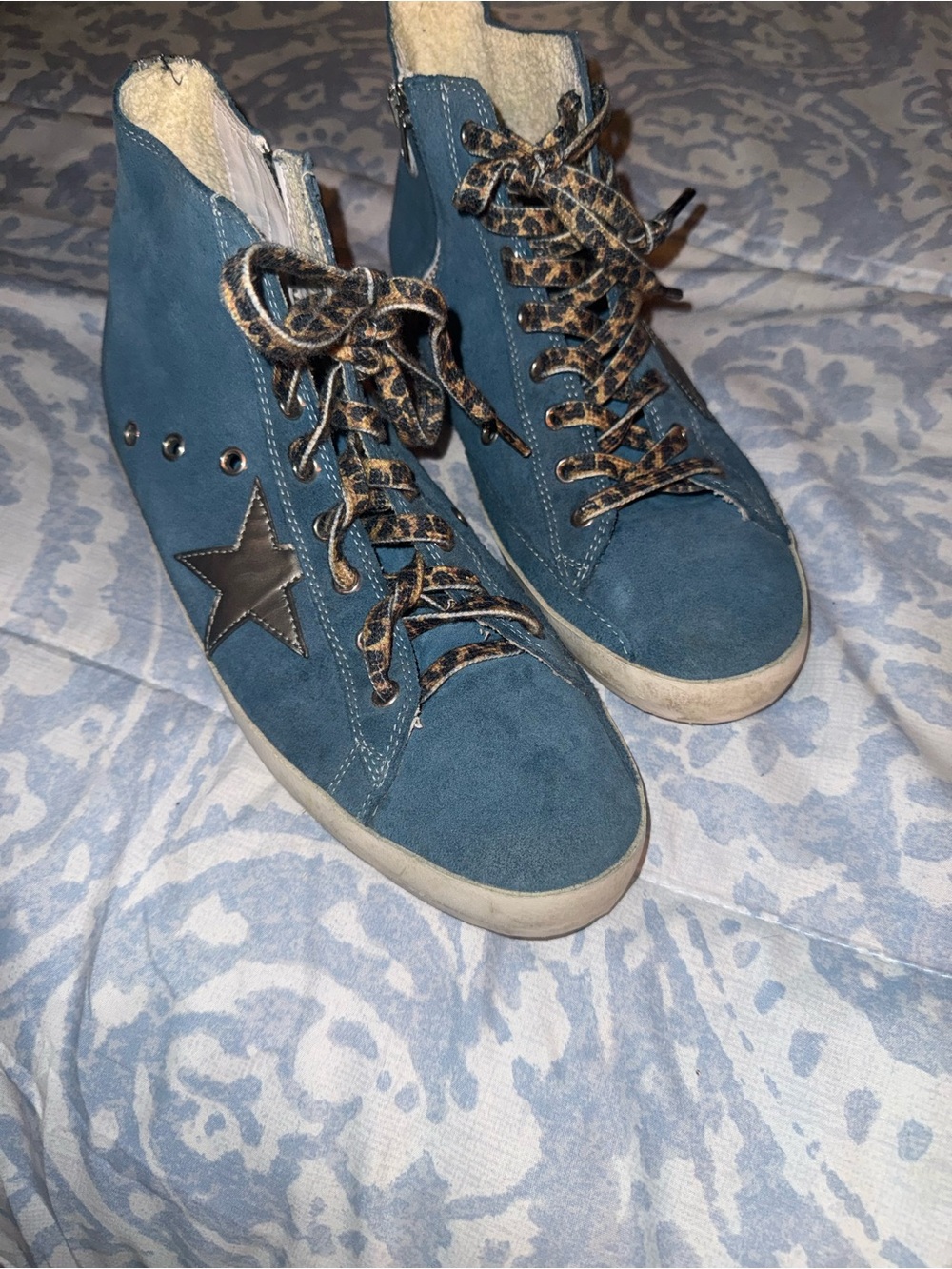 Golden Goose Women's Teal Suede High-Top Sneakers with Star Accent